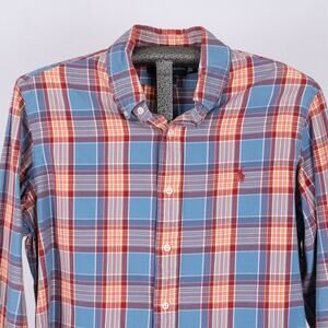 Ralph Lauren Blue Orange Red Plaid Long Sleeve Button Down Shirt Men's SZ LARGE